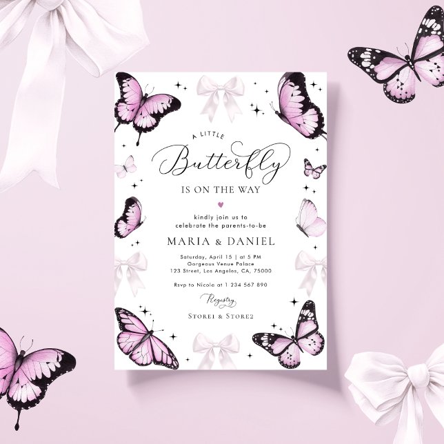 Little Butterfly Pink Bow Girl Baby Shower Invitation (Creator Uploaded)
