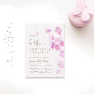 Little Butterfly Pink Budget 1st Birthday Invitation