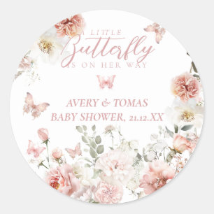 Little Butterfly Pink Floral Baby Girl Shower  Classic Round Sticker