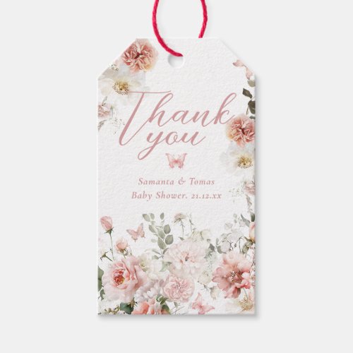 Little Butterfly Pink Floral Baby Girl Shower  Gift Tags