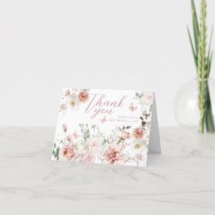 Little Butterfly Pink Floral Baby Girl Shower  Letterpress Thank You Card