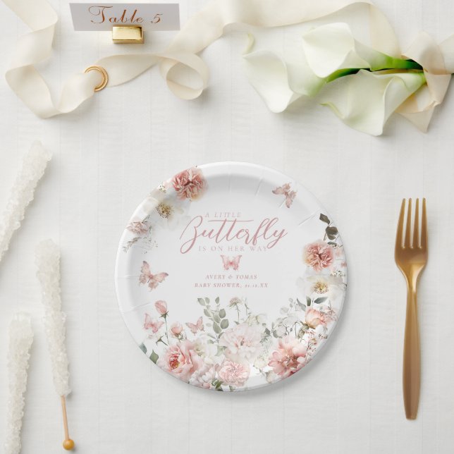 Little Butterfly Pink Floral Baby Girl Shower  Paper Plates (Wedding)