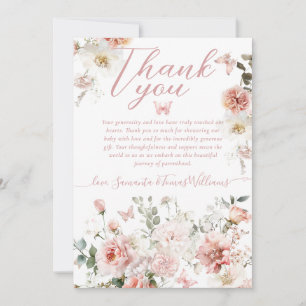 Little Butterfly Pink Floral Baby Girl Shower Thank You Card