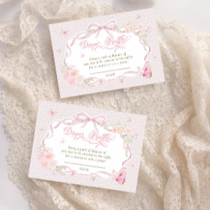Little Butterfly Pink Floral Bow Diaper Raffle Enclosure Card