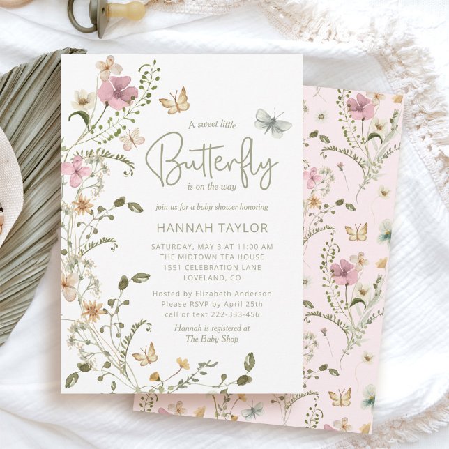 Little Butterfly Pink Floral Girl Baby Shower Invitation (Creator Uploaded)