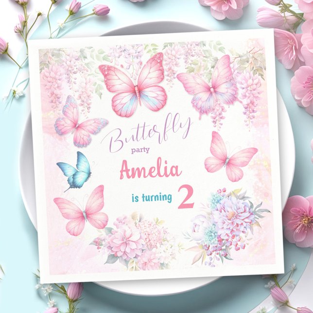 Little Butterfly Pink Floral Summer Girl Birthday Napkins (Little Butterfly Pink Floral Summer Girl Birthday Napkins)