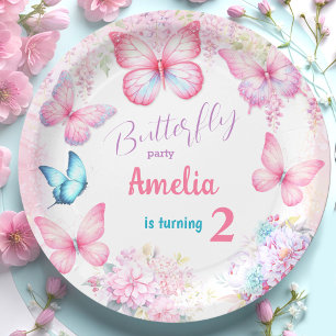 Little Butterfly Pink Floral Summer Girl Birthday Paper Plates