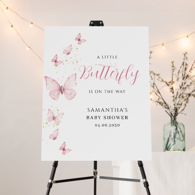 Little Butterfly Pink Girl Baby Shower Foam Board (In Situ (Stand))