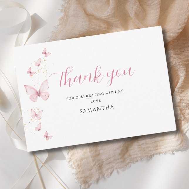 Little Butterfly Pink Girl Baby Shower  Thank You Card (Creator Uploaded)