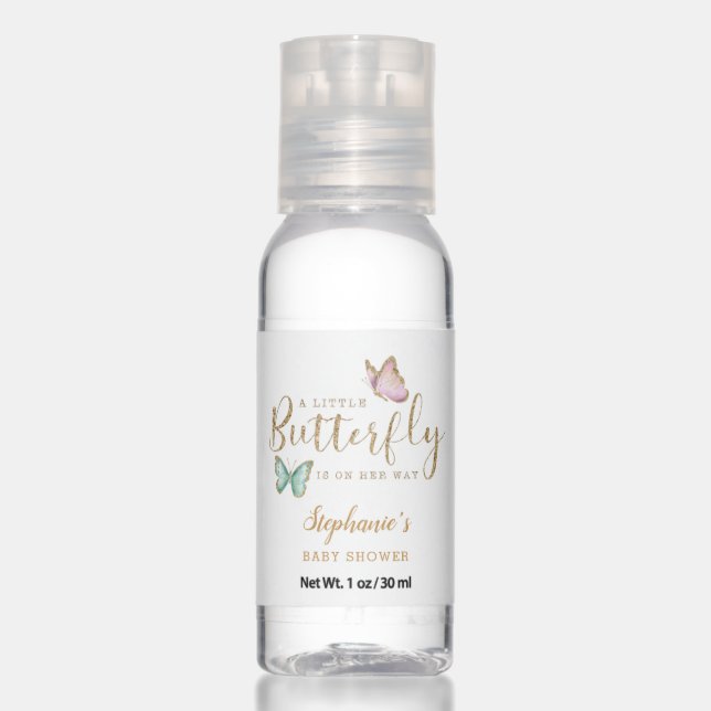 Little Butterfly Pink Mint Baby Shower Hand Sanitizer (Front)