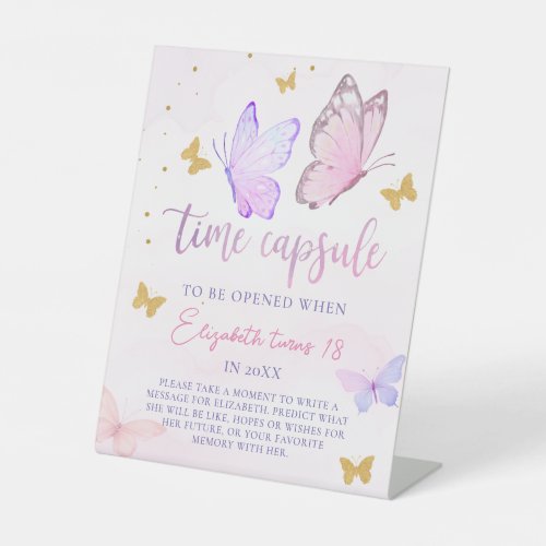 Little Butterfly Pink Purple Birthday Time Capsule Pedestal Sign