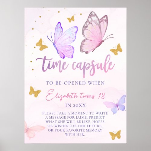 Little Butterfly Pink Purple Birthday Time Capsule Poster