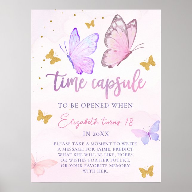 Little Butterfly Pink Purple Birthday Time Capsule Poster (Front)