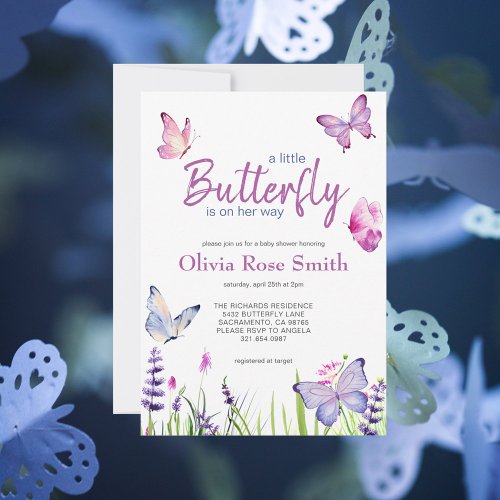 Little Butterfly Pink Purple Girl Baby Shower Invitation