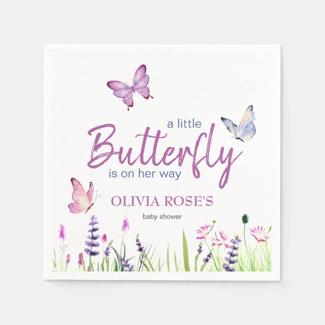 Little Butterfly Pink Purple Girl Baby Shower Napkins (Front)