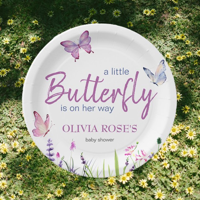 Little Butterfly Pink Purple Girl Baby Shower Paper Plates (Creator Uploaded)