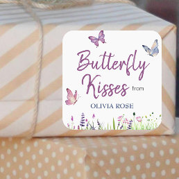 Little Butterfly Pink Purple Girl Baby Shower Square Sticker