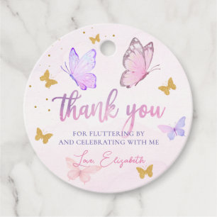 Little Butterfly Pink Purple Gold Girl Birthday Favor Tags