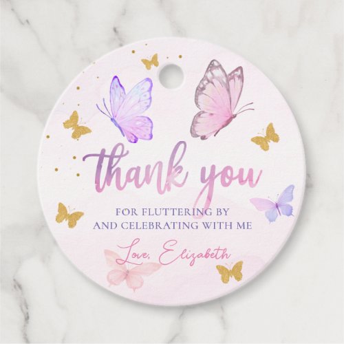 Little Butterfly Pink Purple Gold Girl Birthday Favor Tags