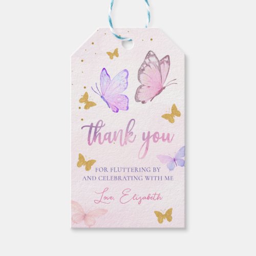 Little Butterfly Pink Purple Gold Girl Birthday Gift Tags