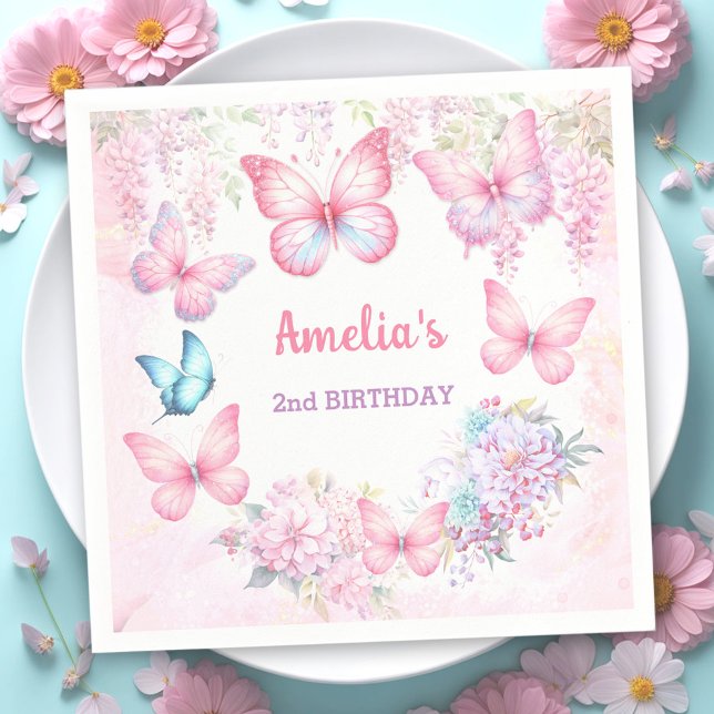 Little Butterfly Pink Purple Summer Girl Birthday Napkins (Little Butterfly Pink Purple Summer Girl Birthday Napkins)