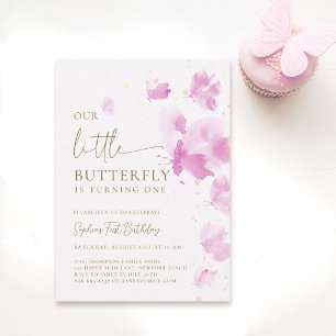Little Butterfly Pink Whimsical Theme 1st Birthday Invitation