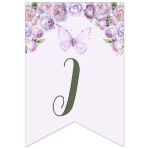 Little Butterfly Purple Floral Baby Shower Bunting Flags