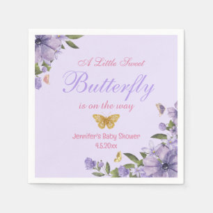 little butterfly purple flowers girl baby shower napkins