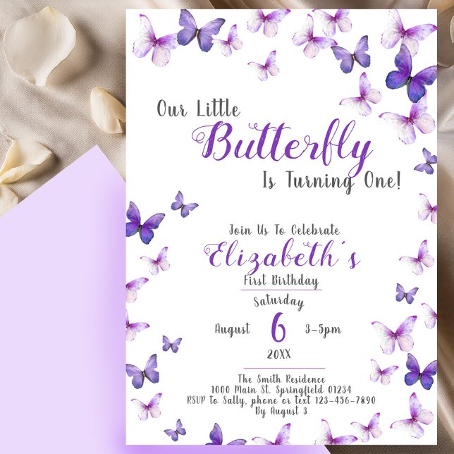 Little Butterfly Purple Girl First Birthday Invitation (Creator Uploaded)