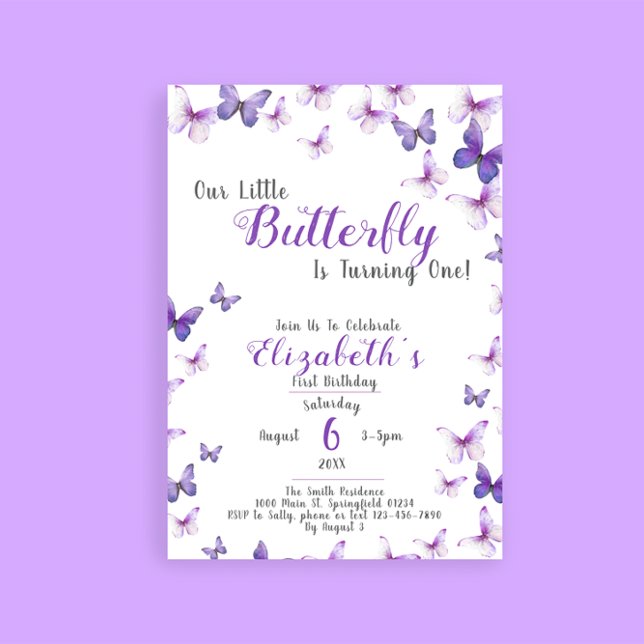 Little Butterfly Purple Girl First Birthday Invitation (Creator Uploaded)