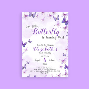Little Butterfly Purple Girl First Birthday Invitation