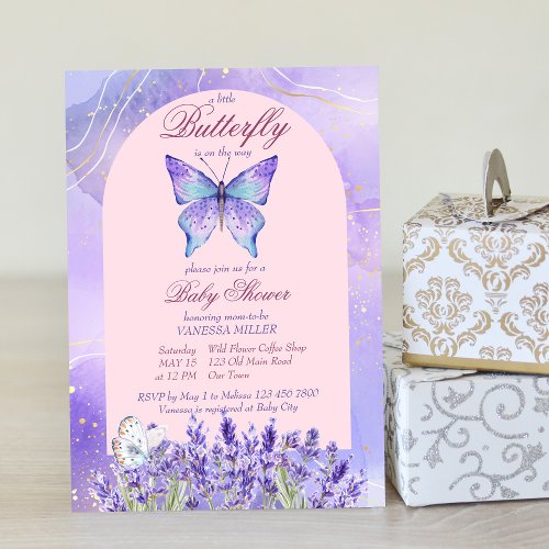 Little butterfly purple lavender baby shower invitation