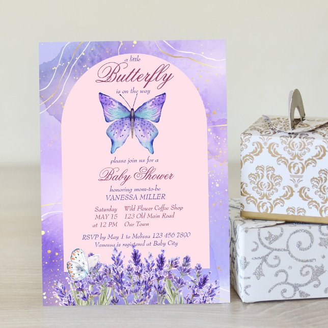 Little butterfly purple lavender baby shower invitation (Creator Uploaded)