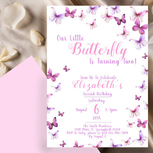 Little Butterfly Second Birthday Pink Girl  Invitation