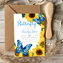 Little Butterfly Sunflower Cobalt Blue Baby Shower Invitation