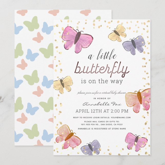 Little Butterfly Virtual Baby Shower Invitation (Front/Back)