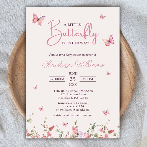 Little Butterfly Watercolor Girl Baby Shower Invitation