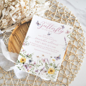 Little Butterfly Watercolor Wildflower Baby Shower Invitation