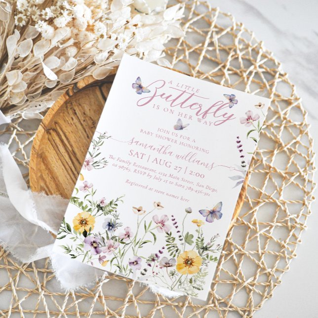 Little Butterfly Watercolor Wildflower Baby Shower Invitation (Creator Uploaded)