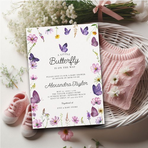 Little Butterfly Wild Purple Chic Baby Girl Shower Invitation