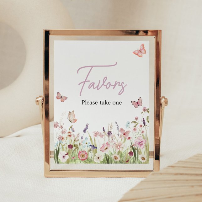 Little Butterfly Wildflower Baby Shower Favors Poster (Wildflower Little Butterfly Baby Shower Favors Sign)