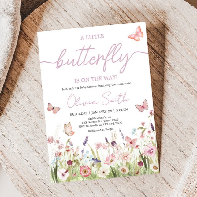 Little Butterfly Wildflower Baby Shower Invitation (Wildflower Little Butterfly Baby Shower Invitation)