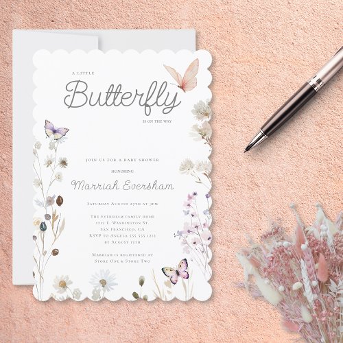 Little Butterfly Wildflower Baby Shower Invitation