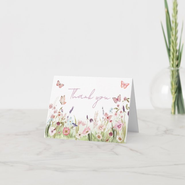 Little Butterfly Wildflower Baby Shower Thank You Card (Front)