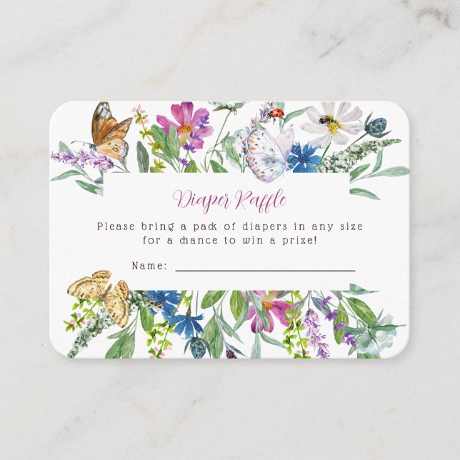Little Butterfly Wildflower Spring Diaper Raffle Enclosure Card (Front)