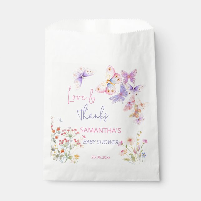 Little butterfly wildflowers baby shower thank you favor bag (Front)