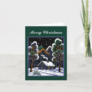 Little Cabin In Woods Christmas Peace Custom Holiday Card