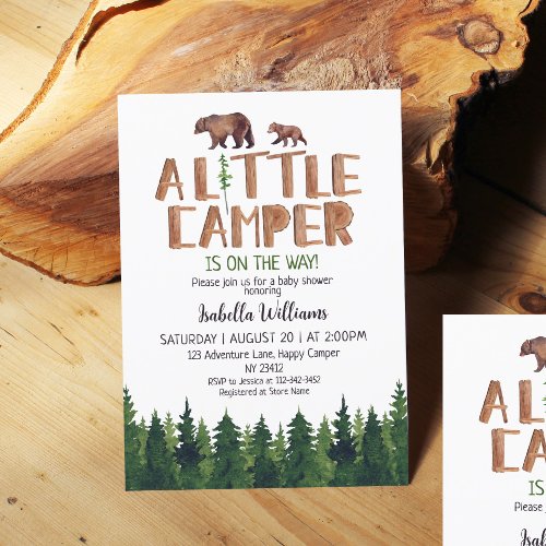 Little Camper Bear Woodland Boy Baby Shower  Invitation
