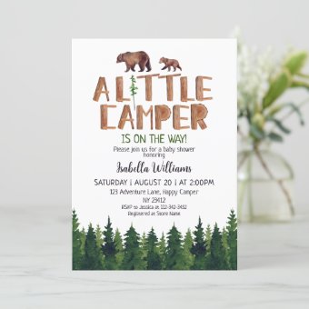 Little Camper Bear Woodland Boy Baby Shower Invitation | Zazzle