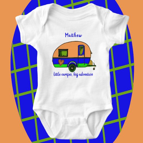 Little Camper Big Adventure Childs Name Baby Bodysuit